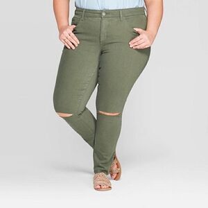 UNIVERSAL THREAD | Olive Green Ripped Knee Frayed Hem Mid Rise Jegging Jeans 24W